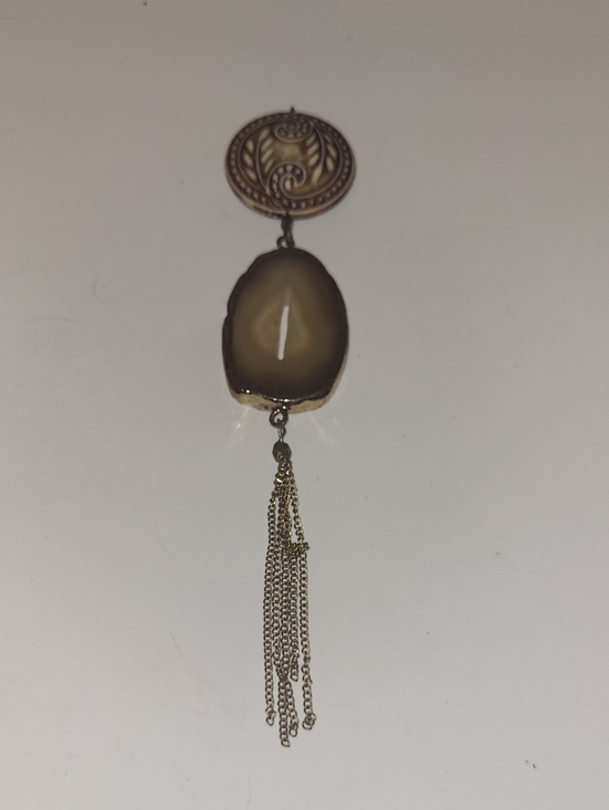 Jewelry - Gold-Tone Cream Agate Drop Brooch with Chain Tassel